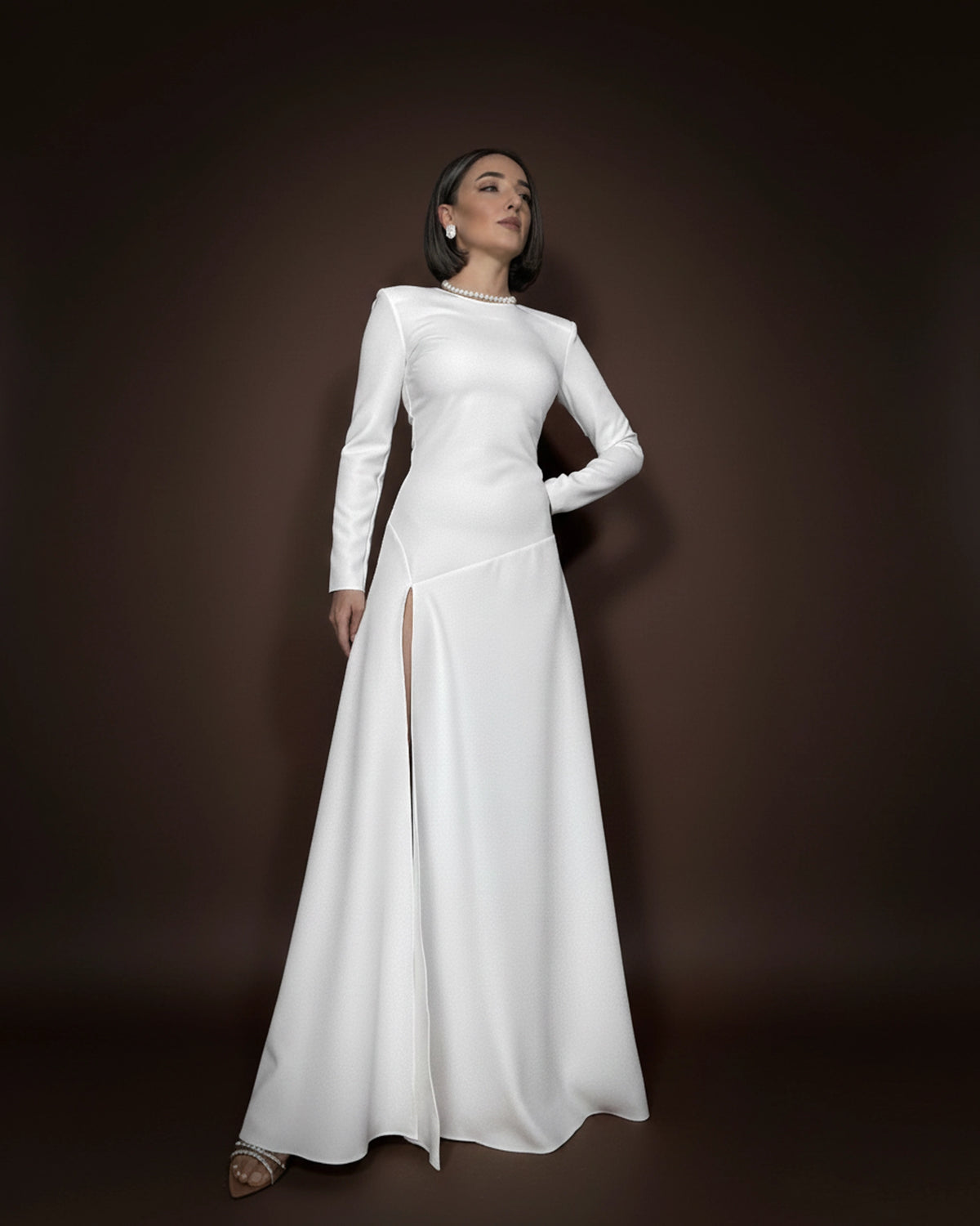 Burcu Aslan Dress LARA WHITE DEEP LEG SLIT DRESS