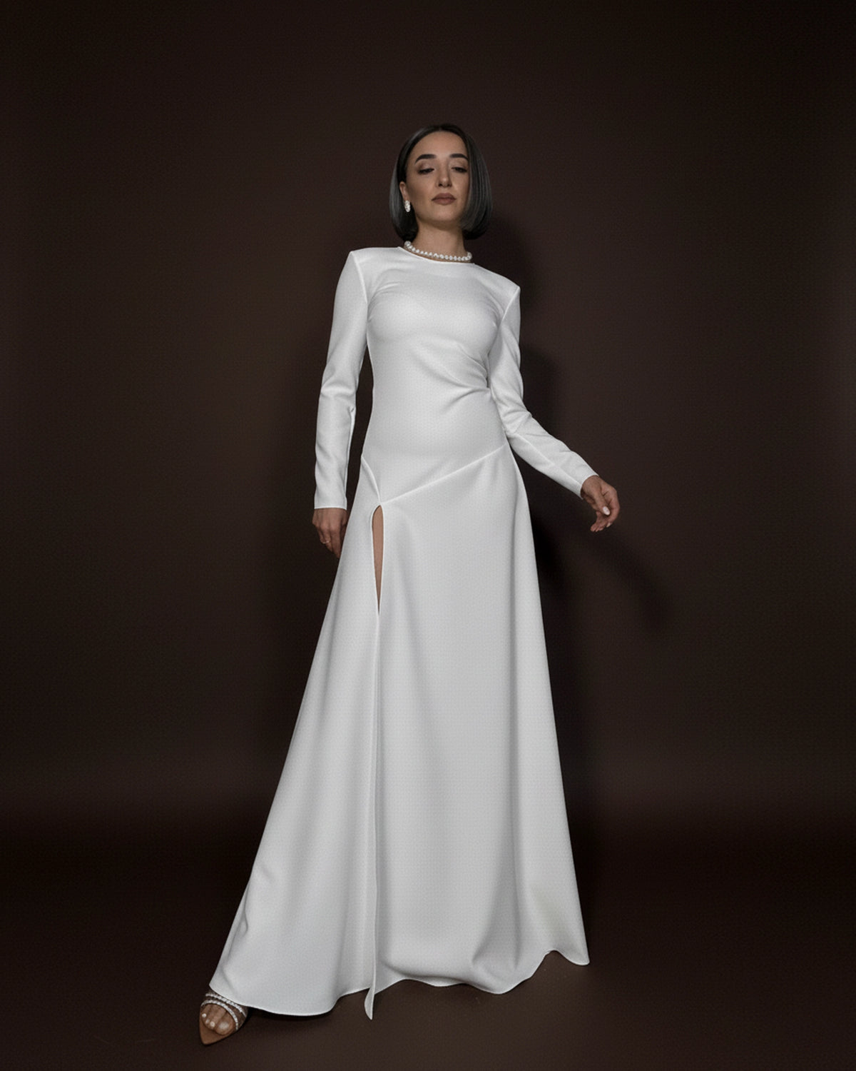 Burcu Aslan Dress LARA WHITE DEEP LEG SLIT DRESS