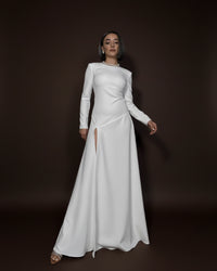 Burcu Aslan Dress LARA WHITE DEEP LEG SLIT DRESS