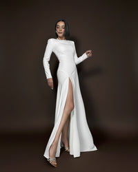 Burcu Aslan Dress LARA WHITE DEEP LEG SLIT DRESS
