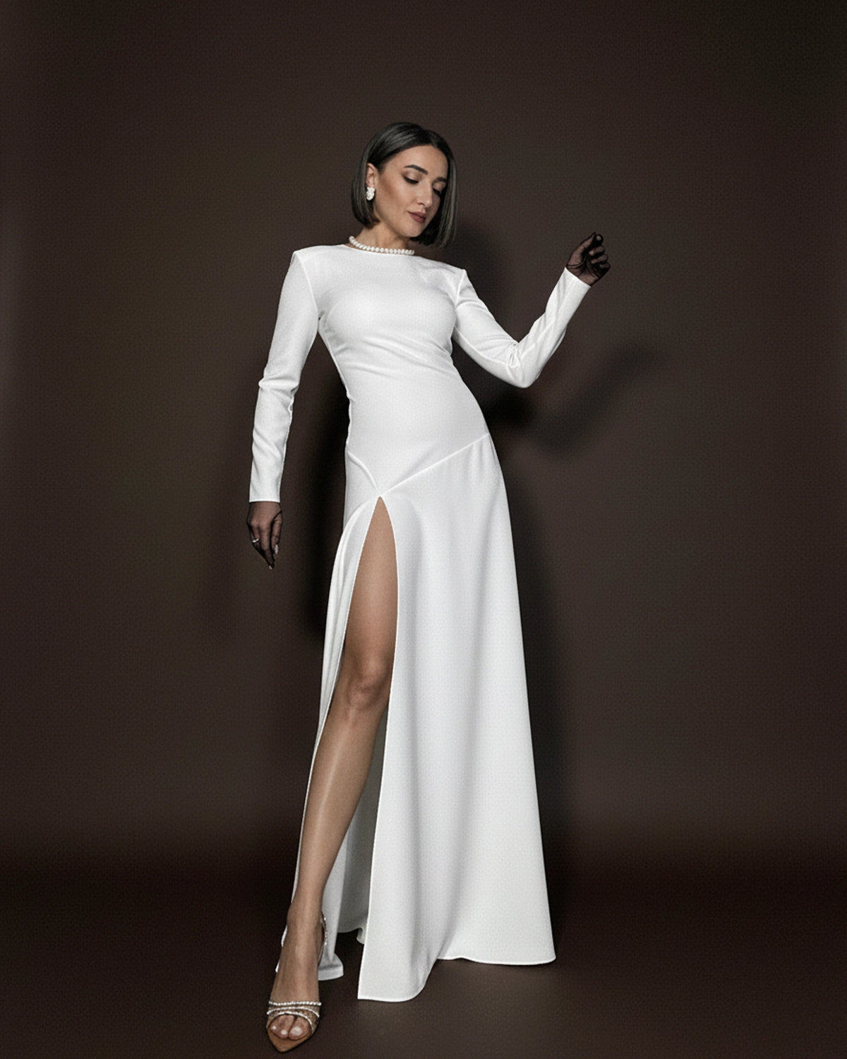 Burcu Aslan Dress LARA WHITE DEEP LEG SLIT DRESS