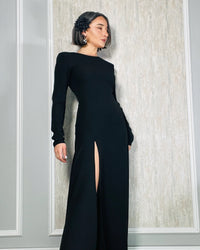 Burcu Aslan Dress NEPU BLACK DEEP LEG SLIT DRESS