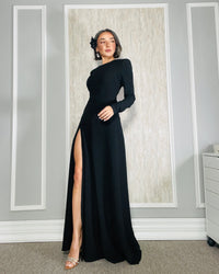 Burcu Aslan Dress NEPU BLACK DEEP LEG SLIT DRESS