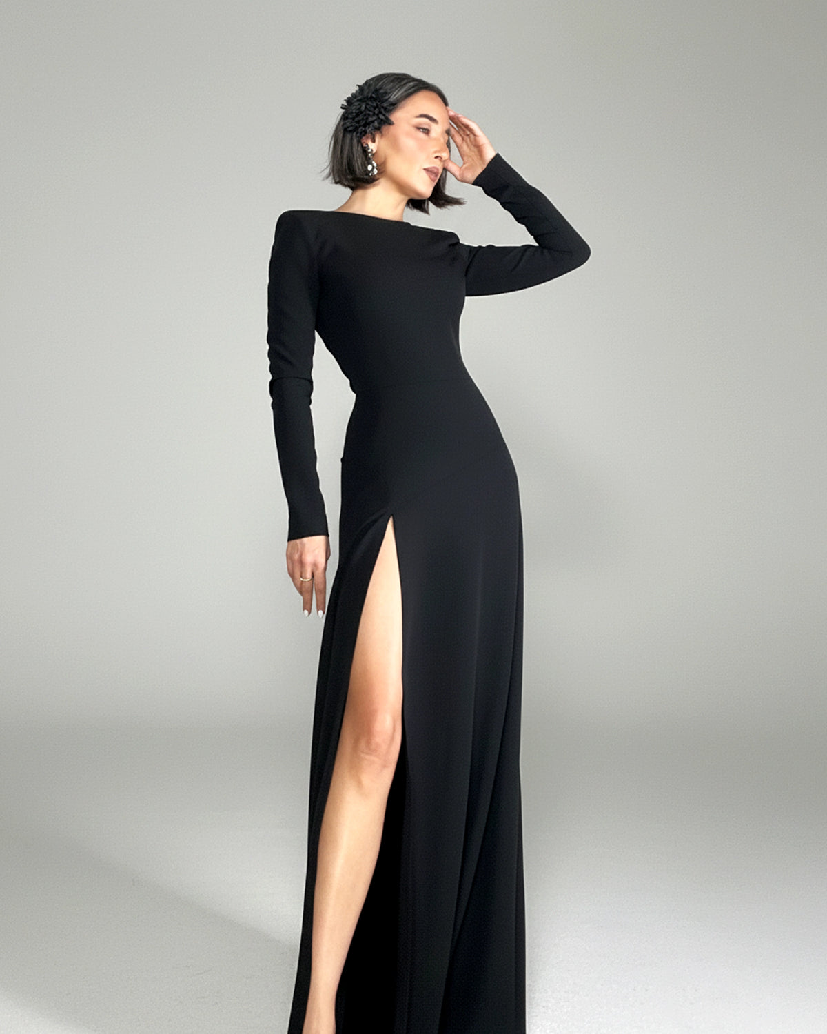 Burcu Aslan Dress NEPU BLACK DEEP LEG SLIT DRESS