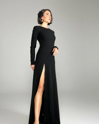 Burcu Aslan Dress NEPU BLACK DEEP LEG SLIT DRESS