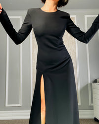 Burcu Aslan Dress NEPU BLACK DEEP LEG SLIT DRESS