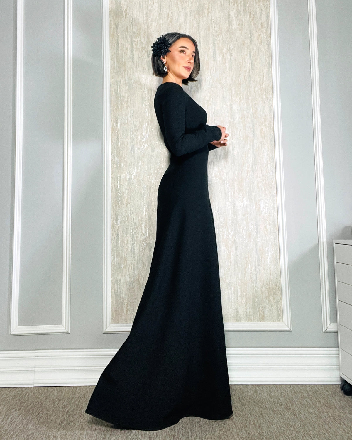 Burcu Aslan Dress NEPU BLACK DEEP LEG SLIT DRESS